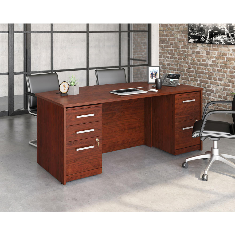 Sauder Affirm™ Commercial 72"x36" Executive Bowfront 3-File Double Pedistal Desk, Classic Cherry® finish (# 430217)