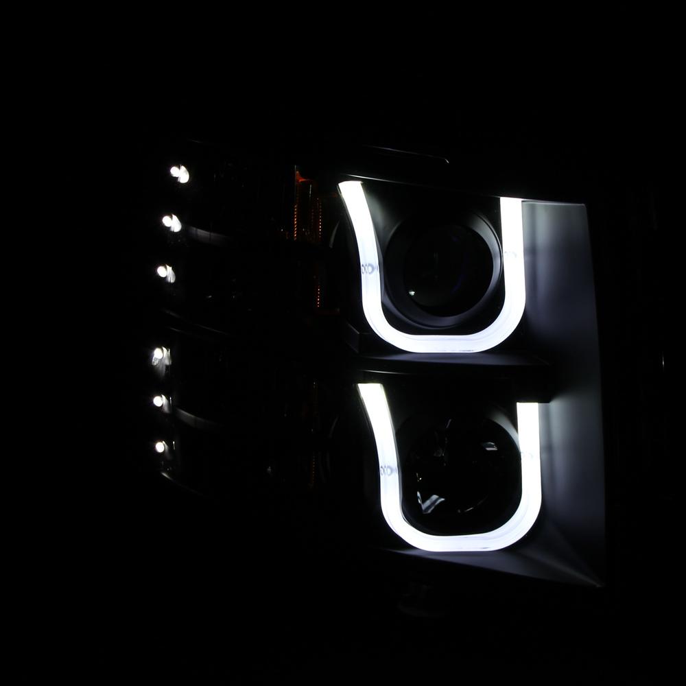 AnzoUSA ANZO 2007-2013 Chevrolet Silverado 1500 Projector Headlights w/ U-Bar Black