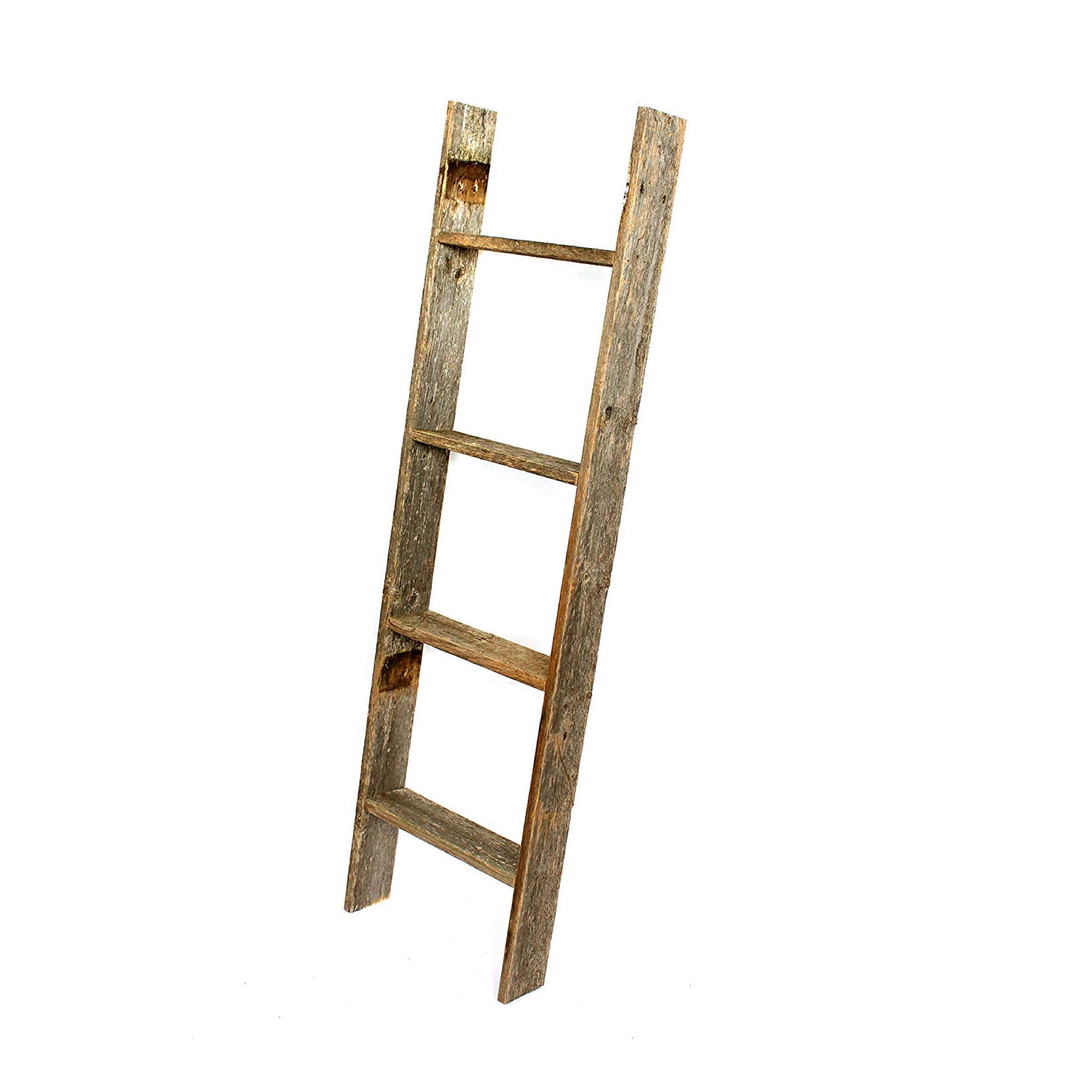 BarnwoodUSA Rustic Farmhouse 4 feet Weathered Gray Wooden Decorative Bookcase Picket Ladder