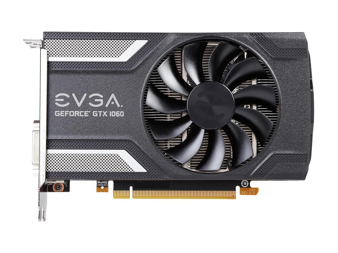 EVGA GeForce GTX 1060 SC GAMING, ACX 2.0 (Single Fan) 6GB, 06G-P4-6163-KR, GDDR5, DX12 OSD Support (PXOC), 6.8 Inches Vide