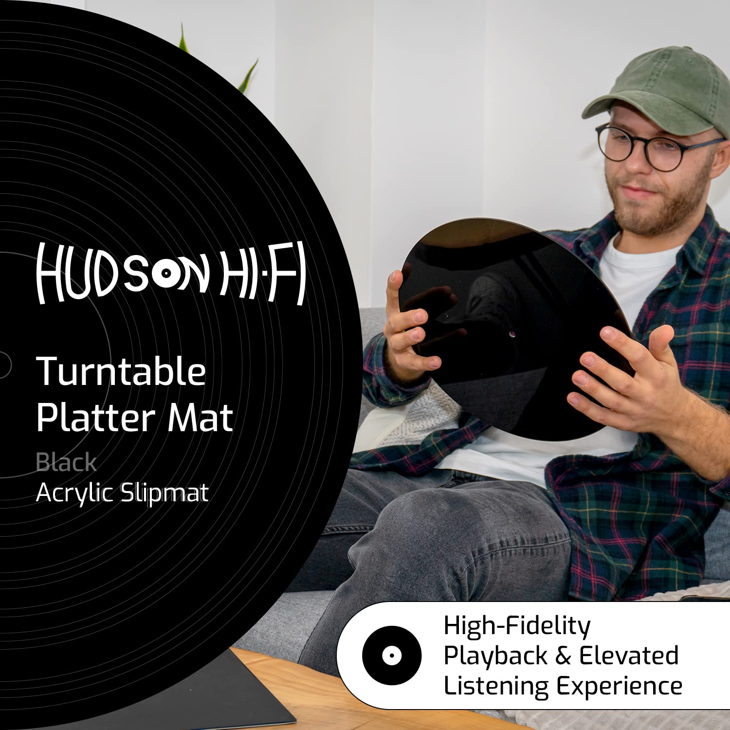 Hudson Hi-Fi Acrylic Turntable Mat - 11.75" Black Vinyl Record Acrylic Mat - Precision Machined Acrylic Turntable Platter Mat w/Recor