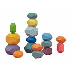 Atzi Hats 16 Balancing Wooden Blocks Multicolored Stacking Stones Building Sensory Fun for Kids Educational Toy Enhances Motor Skills, Lea