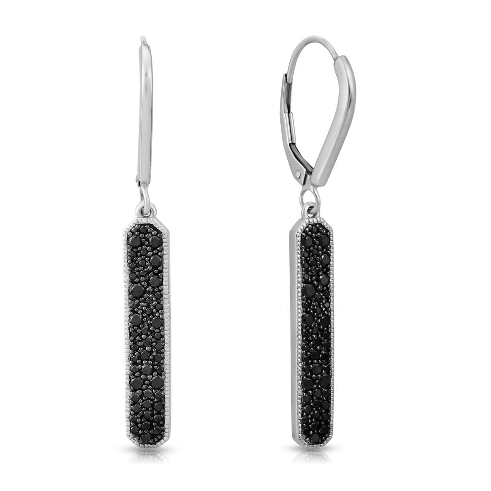 Araiya Fine Jewelry Sterling Silver Black Diamond Bar Dangle Earrings (3/4 cttw, Black Color, I3 Clarity)