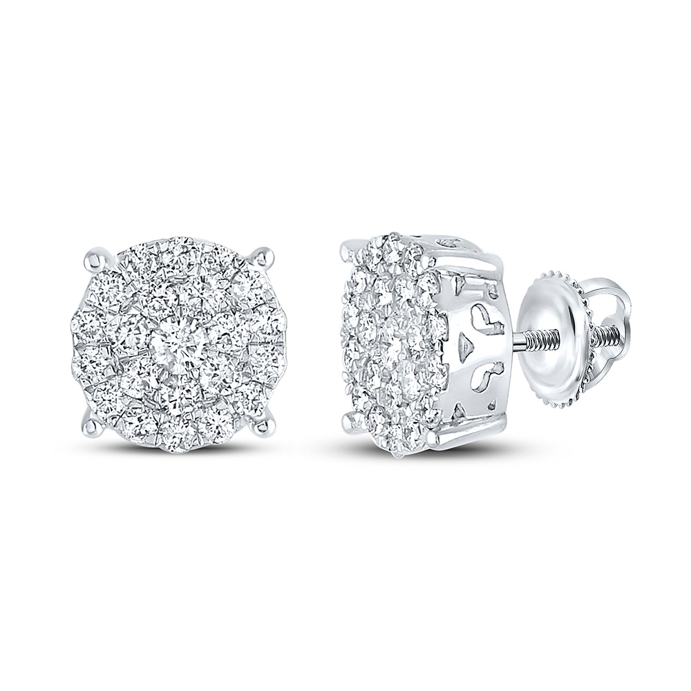 Araiya Fine Jewelry 10k White Gold Round Diamond Cluster Earrings (2 Cttw, G-H Color, I2-I3 Clarity)