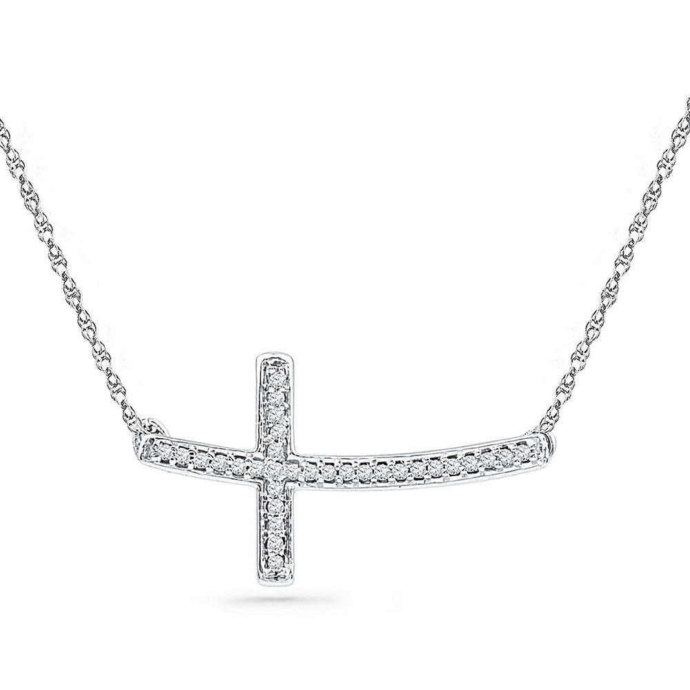 Araiya Fine Jewelry Sterling Silver Round Diamond Horizontal Sideways Cross Necklace (1/10 Cttw, G-H Color, I2-I3 Clarity)