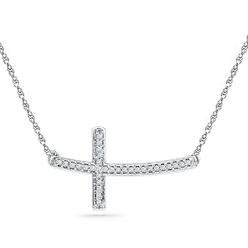 Araiya Fine Jewelry Sterling Silver Round Diamond Horizontal Sideways Cross Necklace (1/10 Cttw, G-H Color, I2-I3 Clarity)