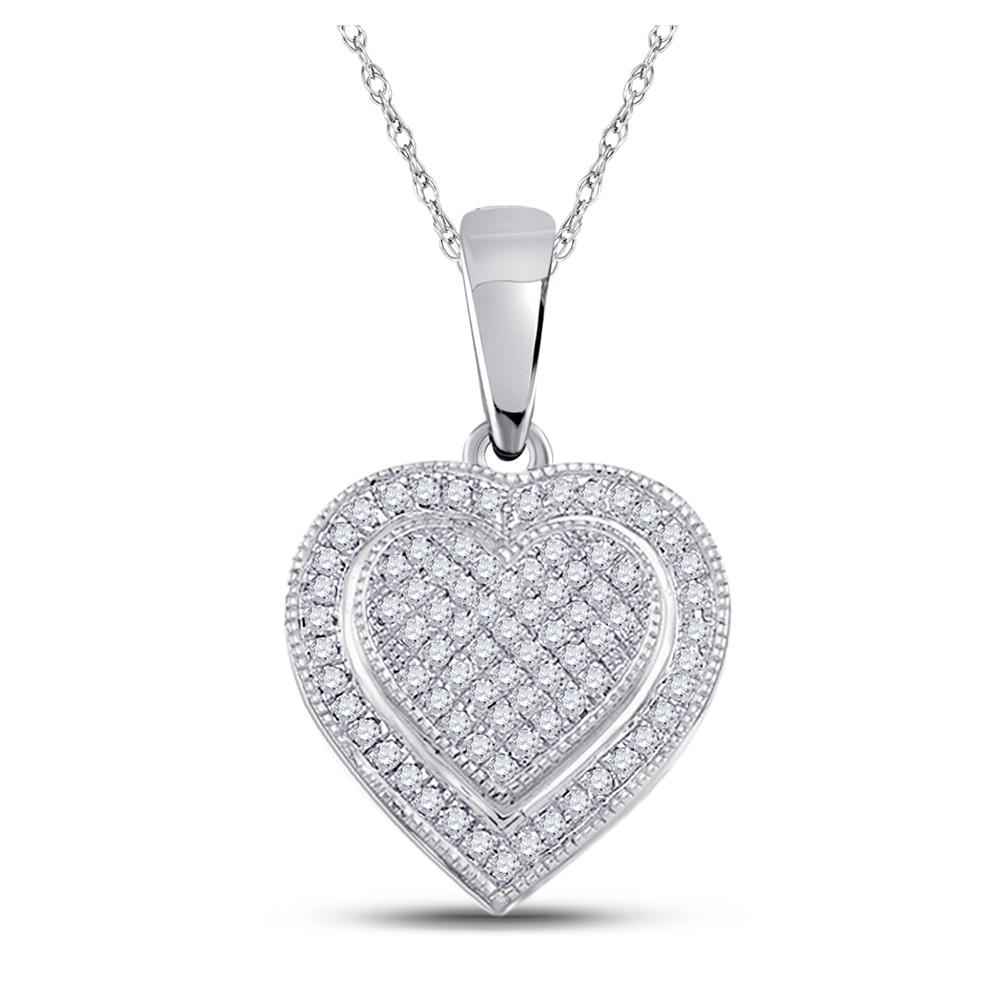 Araiya Fine Jewelry 10k White Gold Round Diamond Layered Heart Cluster Pendant (1/6 Cttw, G-H Color, I2-I3 Clarity)