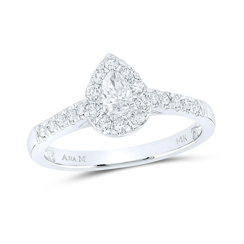 Araiya Fine Jewelry 14k White Gold Pear Diamond Solitaire Bridal Wedding Engagement Ring (1/2 Cttw, G-H Color, I1 Clarity)