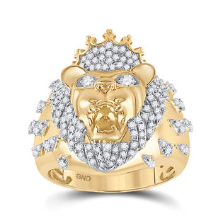 Araiya Fine Jewelry 10k Yellow Gold Mens Round Diamond Lion Head Crown Animal Ring 7/8 Cttw, G-H Color, I2 Clarity)