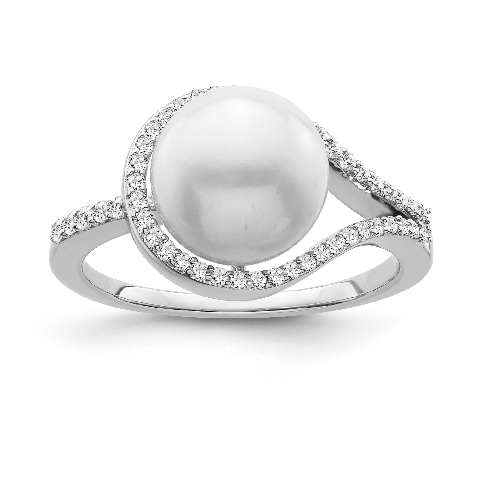 Araiya Fine Jewelry Sterling Silver Diamond and Freshwater Cultured Pearl Ring (1/5 cttw, I-J Color, I2-I3 Clarity)
