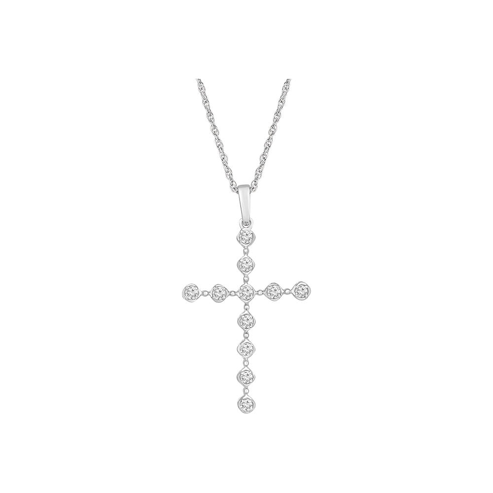 Araiya Fine Jewelry 10K Yellow Gold Round Diamond Cross Pendant with Gold Plated Silver Rope Necklace (1/3 cttw, I-J Color, I2-I3 Clarity), 18"