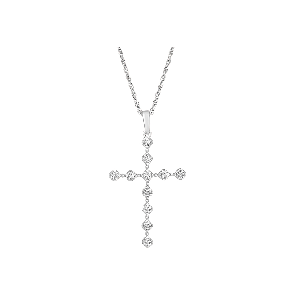Araiya Fine Jewelry 10K Yellow Gold Round Diamond Cross Pendant with Gold Plated Silver Rope Necklace (1/3 cttw, I-J Color, I2-I3 Clarity), 18"