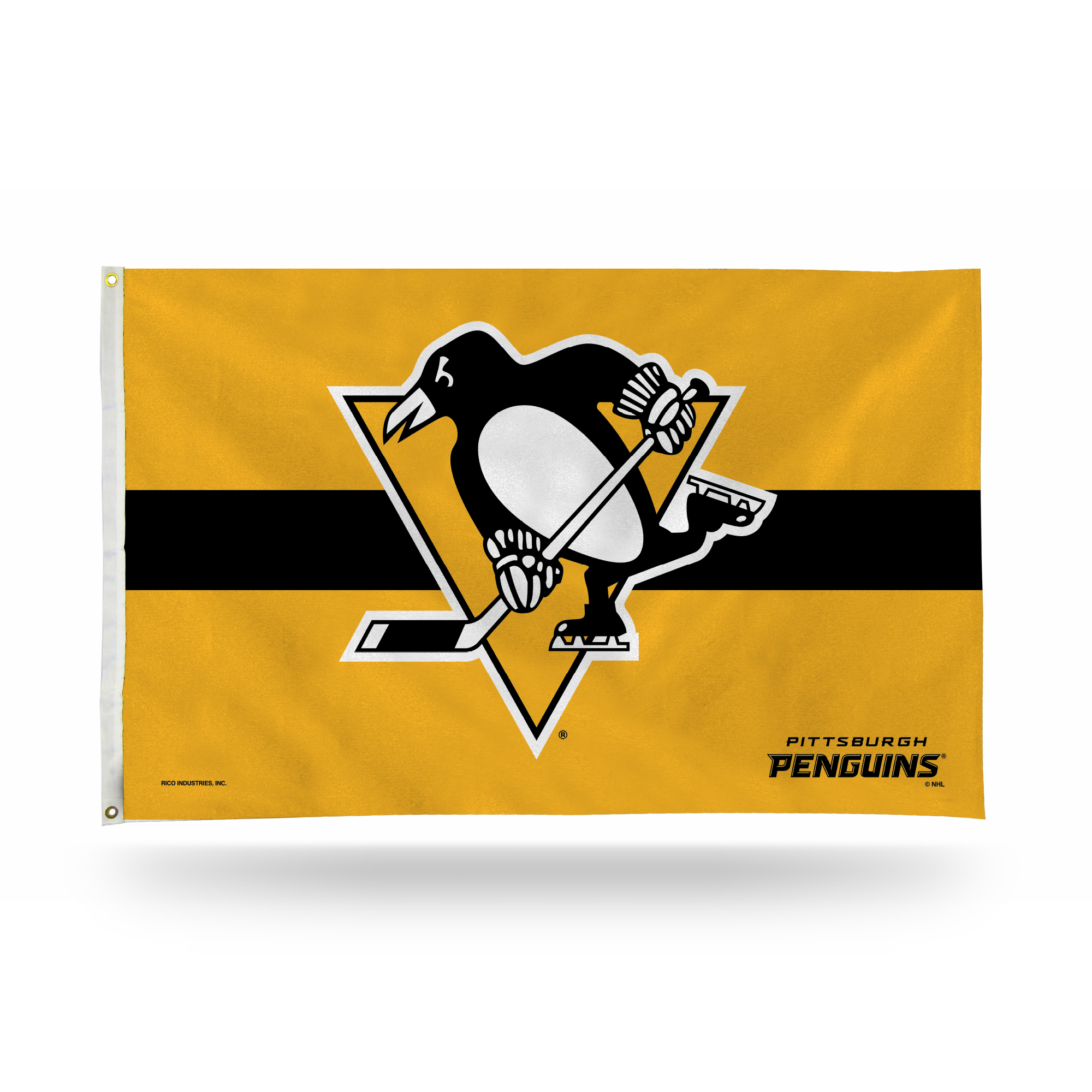 Rico Industries NHL Hockey Pittsburgh Penguins Gold with Black Stripe 3' x 5' Banner Flag