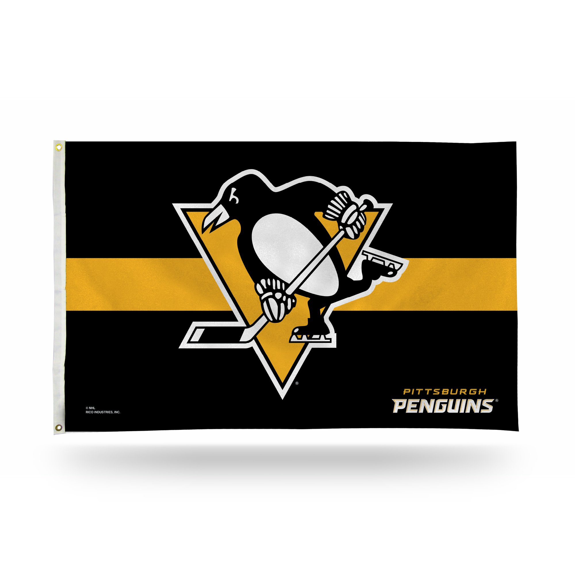 Rico Industries NHL Hockey Pittsburgh Penguins Black with Gold Stripe 3' x 5' Banner Flag