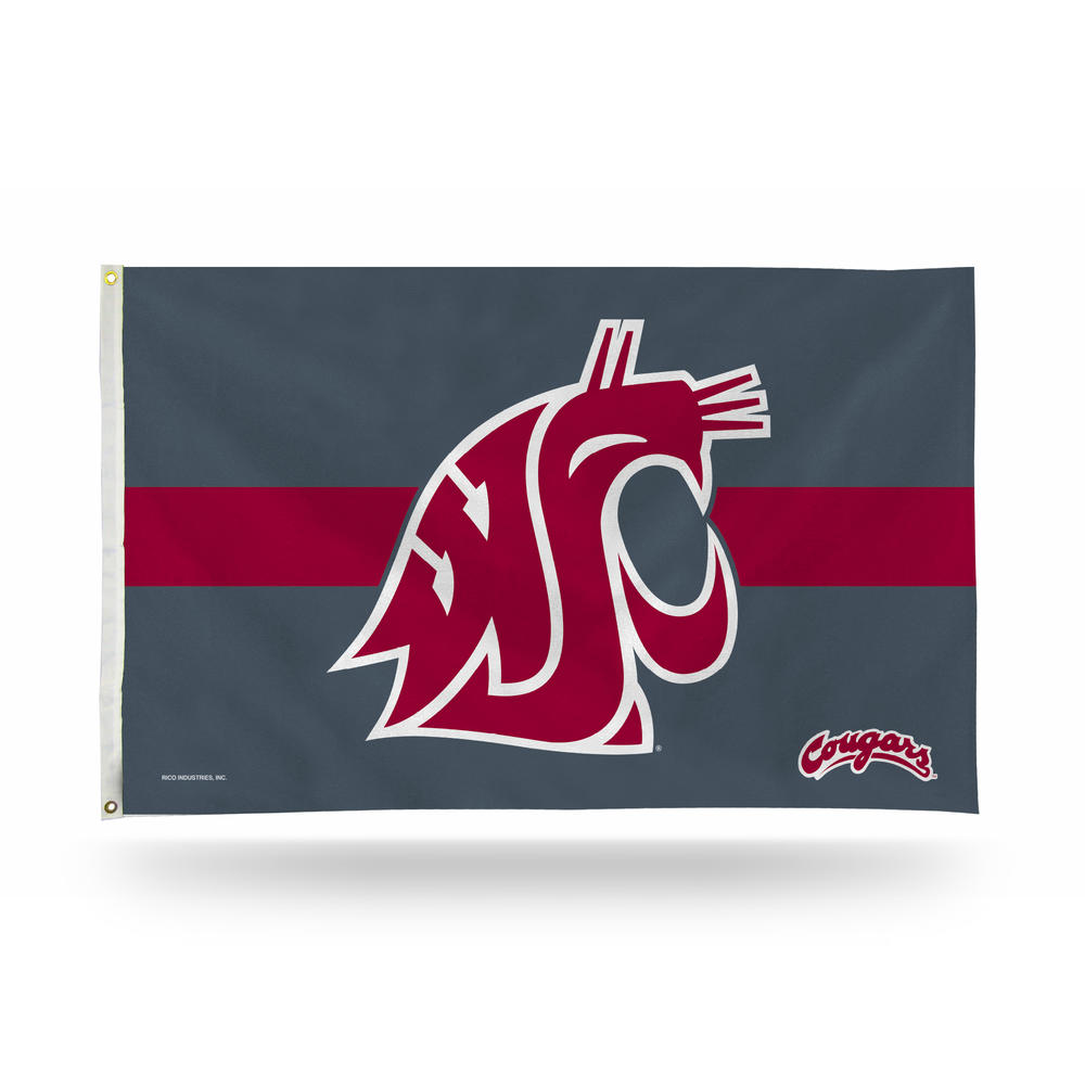 Rico Industries NCAA  Washington State Cougars - WSU Grey with Crimson Stripe 3' x 5' Banner Flag