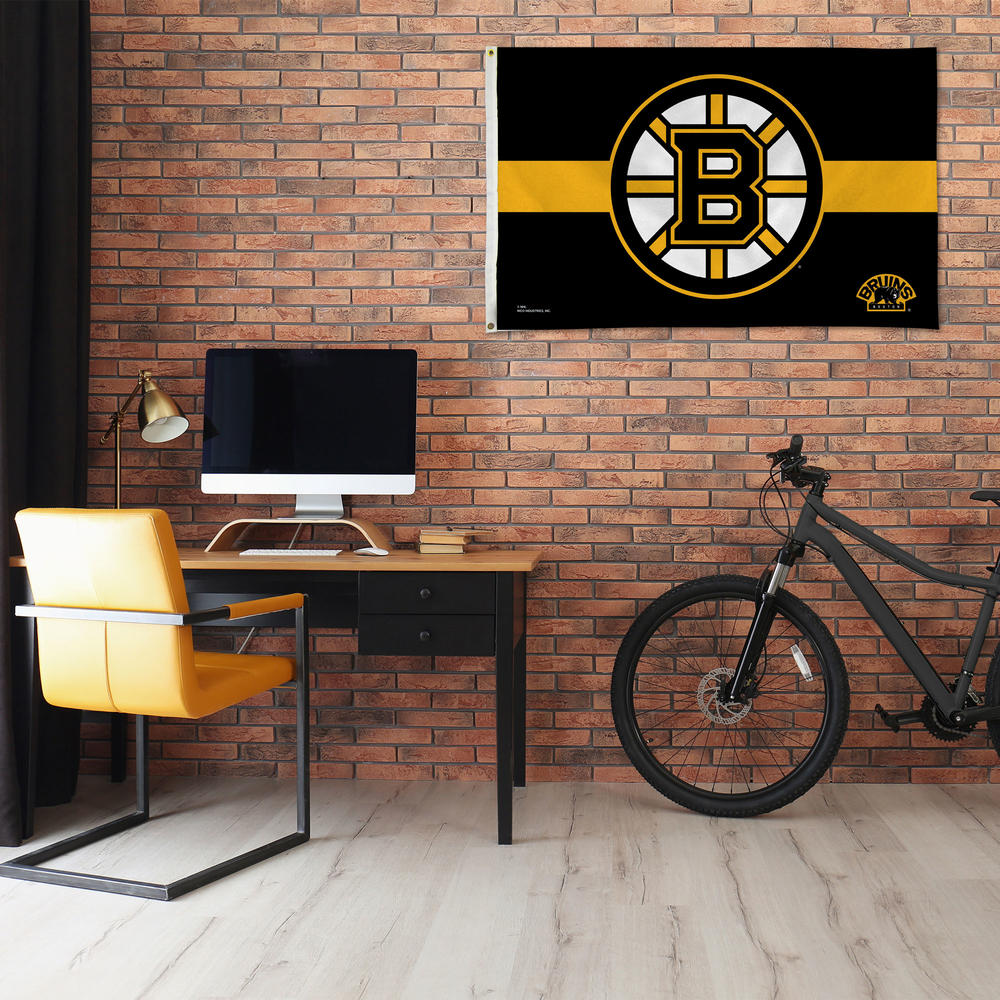 Rico Industries NHL Hockey Boston Bruins Black with Gold Stripe 3' x 5' Banner Flag