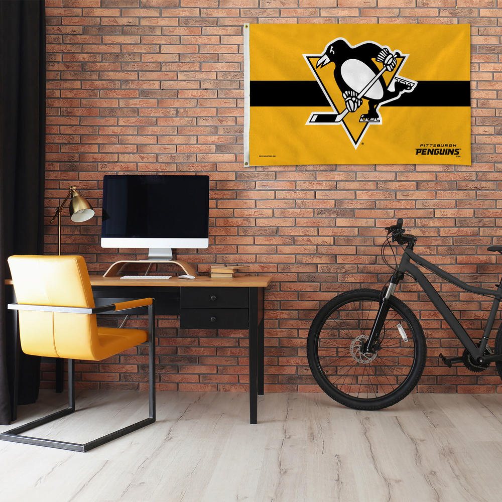 Rico Industries NHL Hockey Pittsburgh Penguins Gold with Black Stripe 3' x 5' Banner Flag