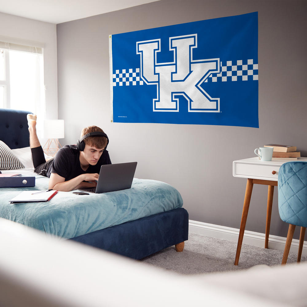 Rico Industries NCAA  Kentucky Wildcats Blue with Checkered Stripe 3' x 5' Banner Flag