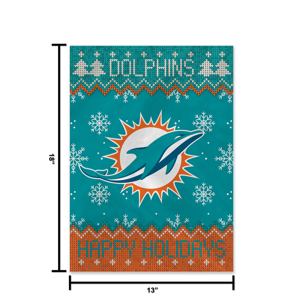 Rico Industries NFL Football Miami Dolphins Winter/Snowflake Double Sided Garden Flag