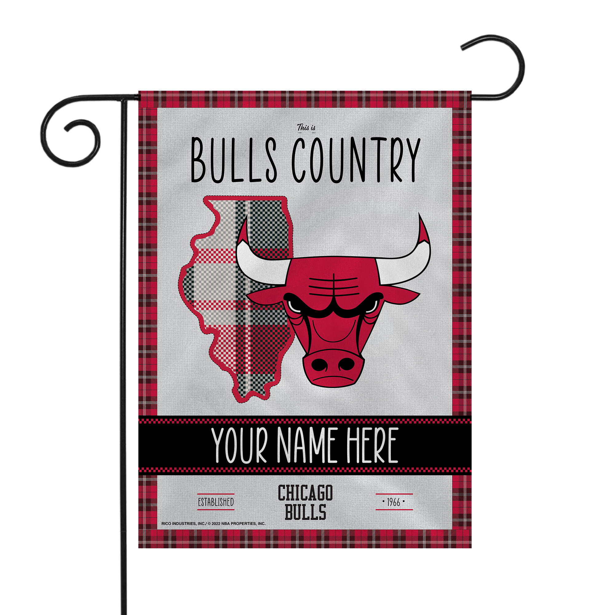 Rico Industries NBA Basketball Chicago Bulls This is Bulls Country - Plaid Design Personalized Garden Flag