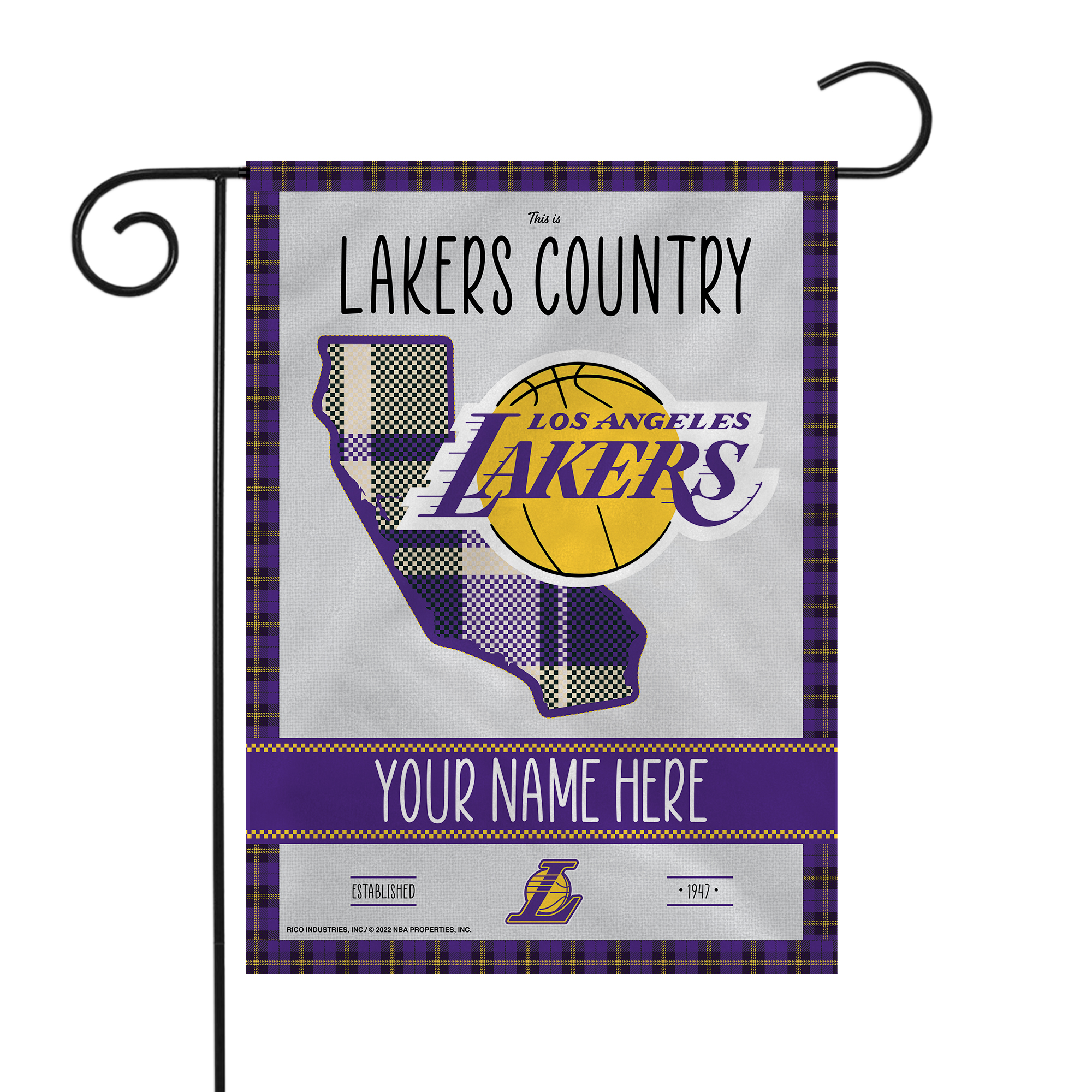 Rico Industries NBA Basketball Los Angeles Lakers This is Lakers Country - Plaid Design Personalized Garden Flag