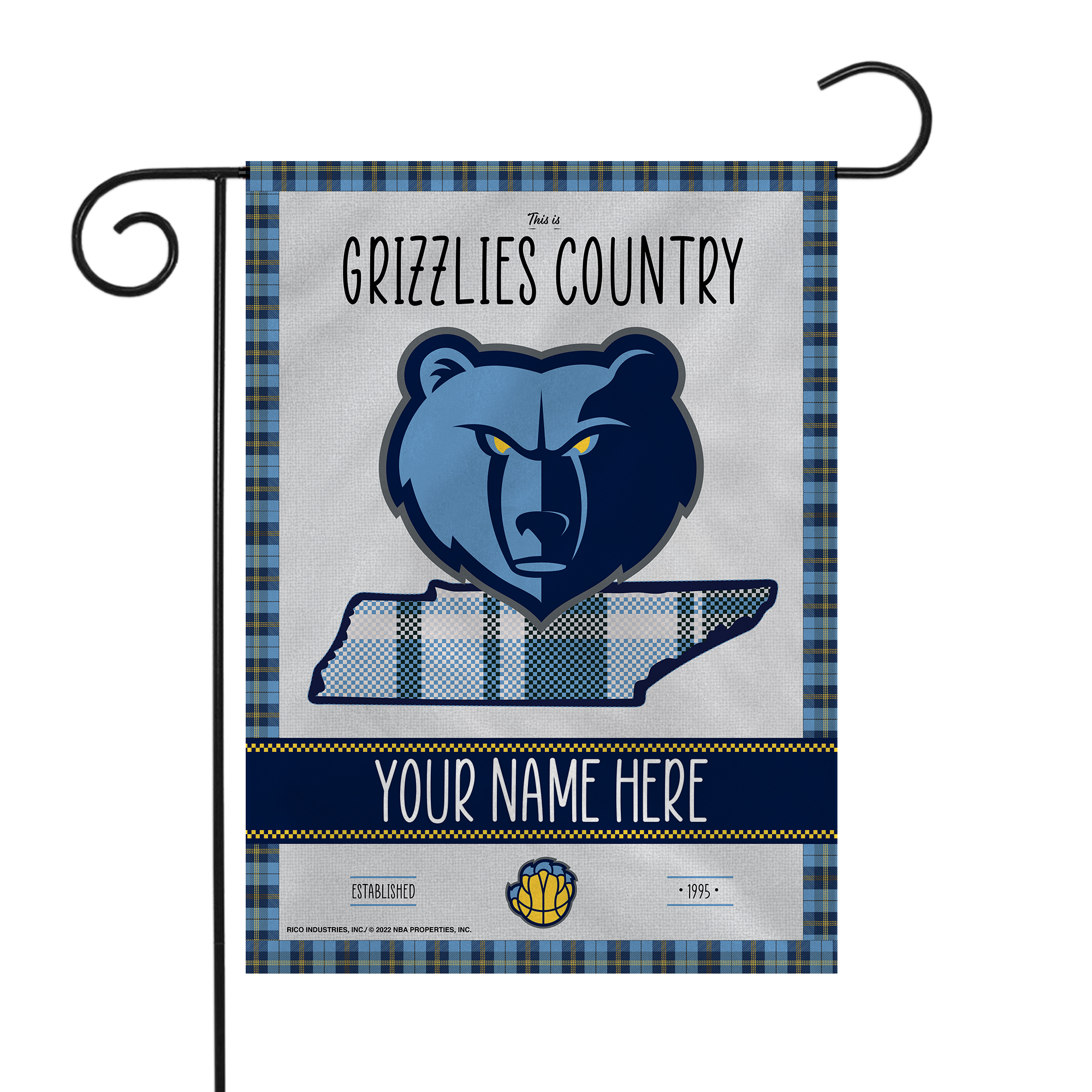 Rico Industries NBA Basketball Memphis Grizzlies This is Grizzlies Country - Plaid Design Personalized Garden Flag