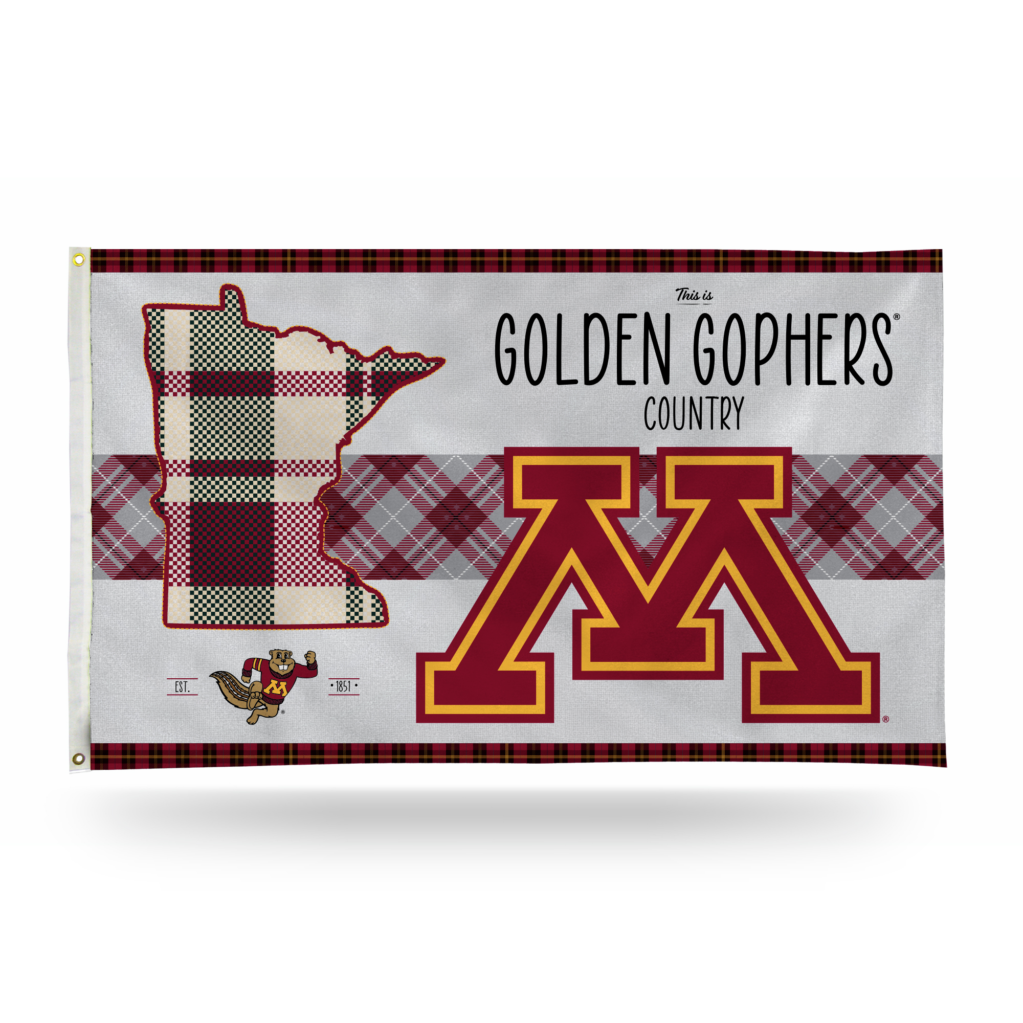 Rico Industries NCAA  Minnesota Golden Gophers This is Gophers Country - Plaid 3' x 5' Banner Flag