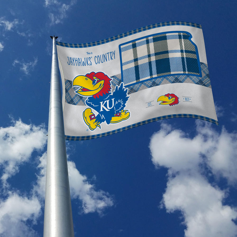 Rico Industries NCAA  Kansas Jayhawks This is Jayhawks Country - Plaid 3' x 5' Banner Flag