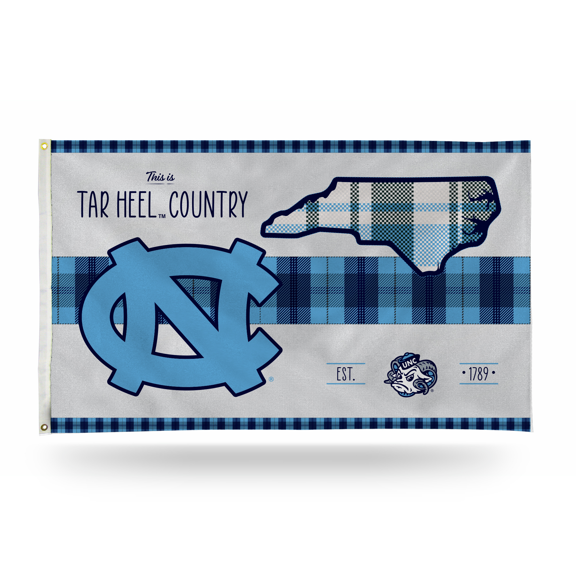 Rico Industries NCAA  North Carolina Tar Heels This is Tar Heels Country - Plaid Design 3' x 5' Banner Flag
