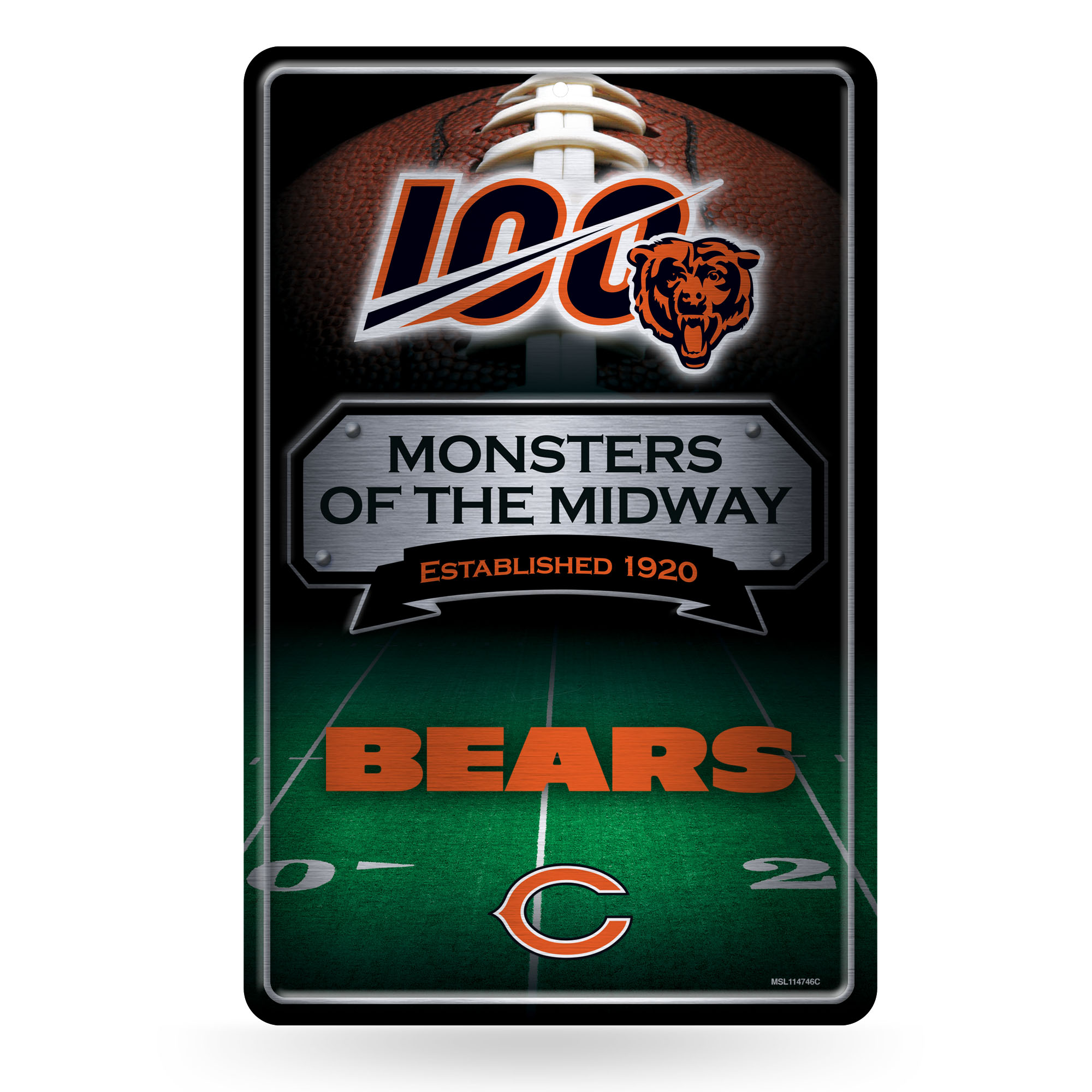 Rico Industries NFL Chicago Bears 100th Anniversary Logo 11" x 17" Metal Sign