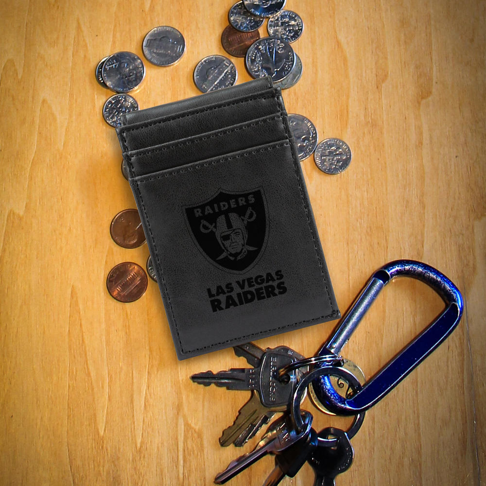 Rico Industries NFL Football Las Vegas Raiders Black Laser Engraved Front Pocket Wallet