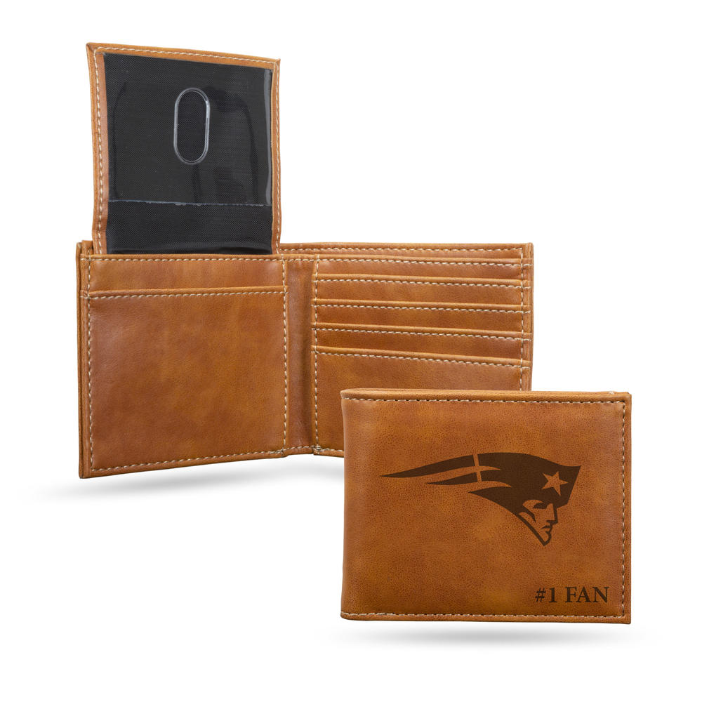 Rico Industries NFL Football New England Patriots #1 FAN Laser Engraved Billfold Wallet