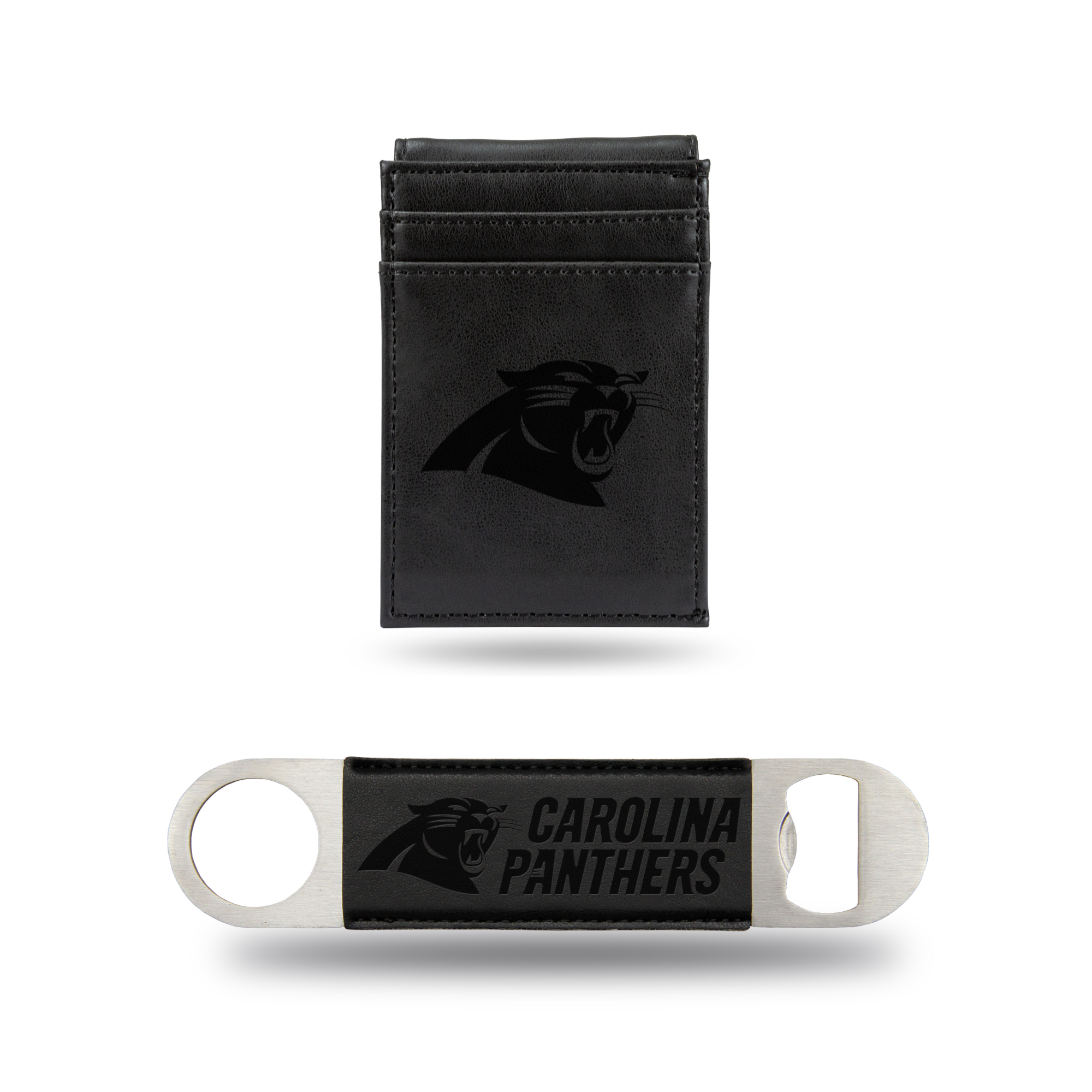 Rico NFL Rico Industries Carolina Panthers  Laser Engraved Front Pocket Wallet & Bar Balde