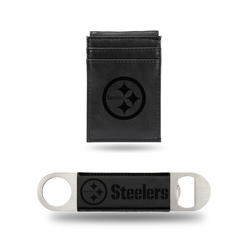 Rico NFL Rico Industries Pittsburgh Steelers  Laser Engraved Front Pocket Wallet & Bar Balde