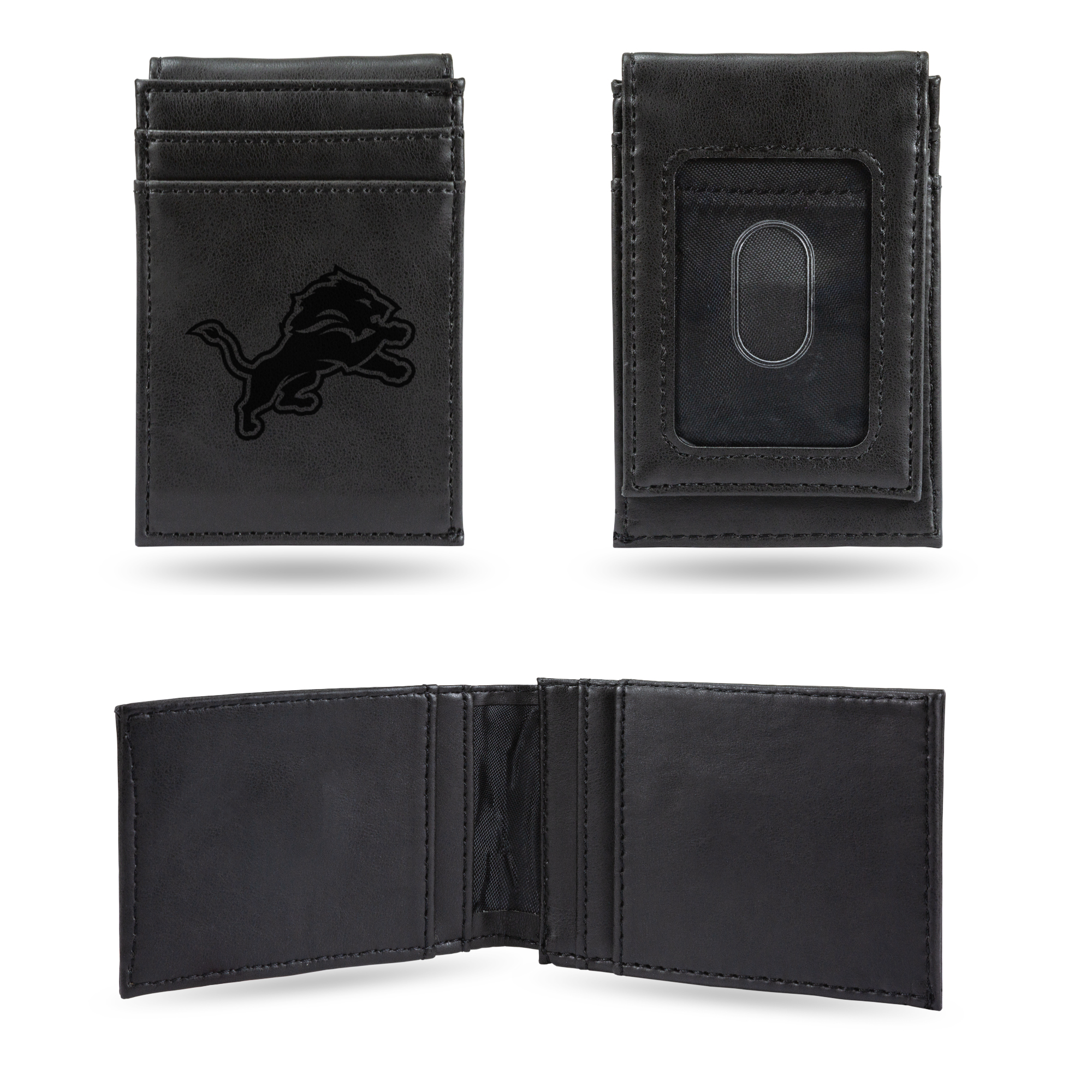 Rico Industries NFL Football Detroit Lions Black Laser Engraved Front Pocket Wallet
