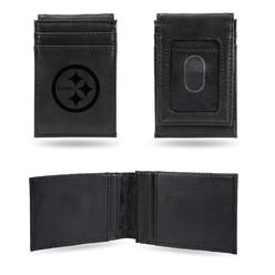 Rico Industries NFL Football Pittsburgh Steelers Black Laser Engraved Front Pocket Wallet