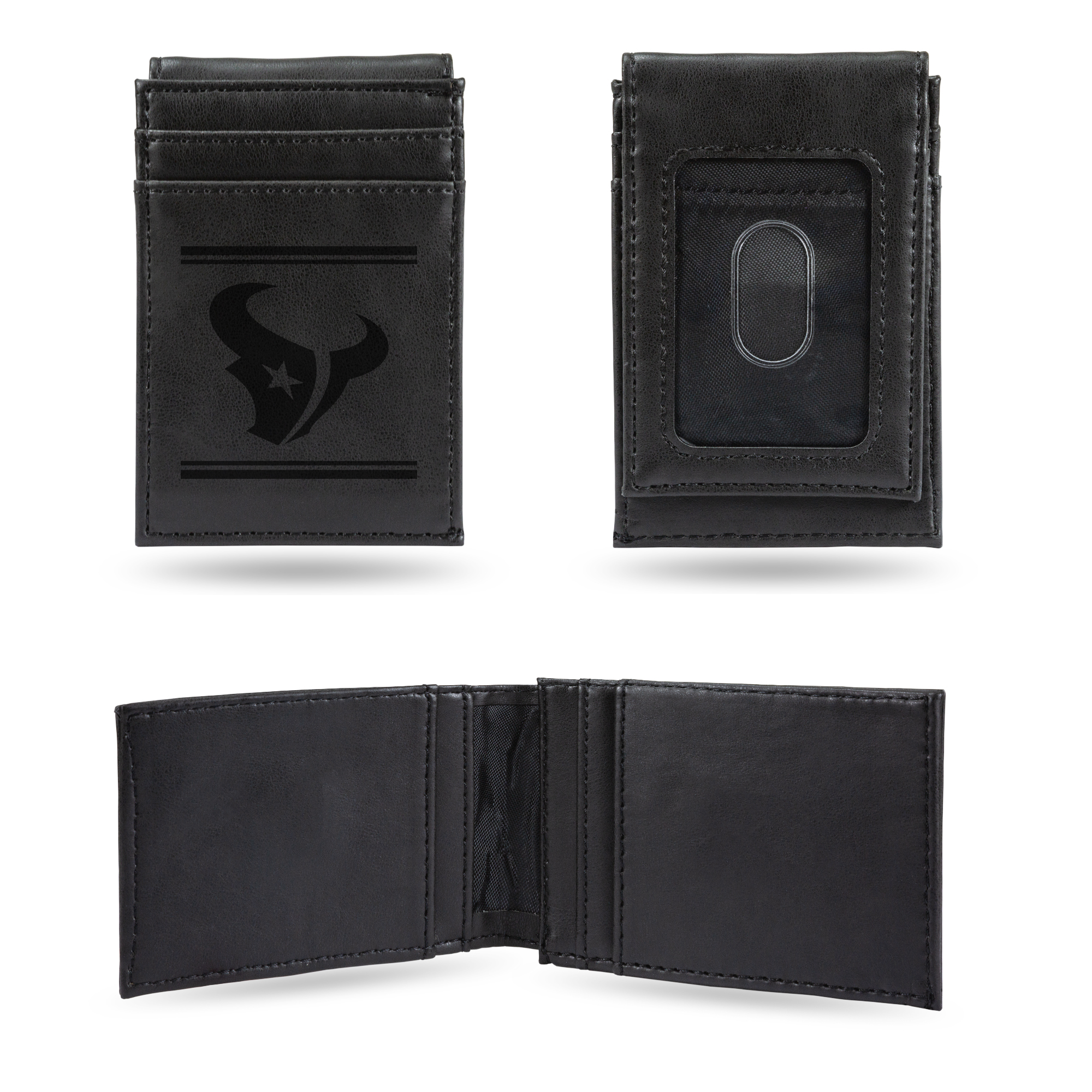 Rico Industries NFL Football Houston Texans Black Game Day Laser Engraved Front Pocket Wallet