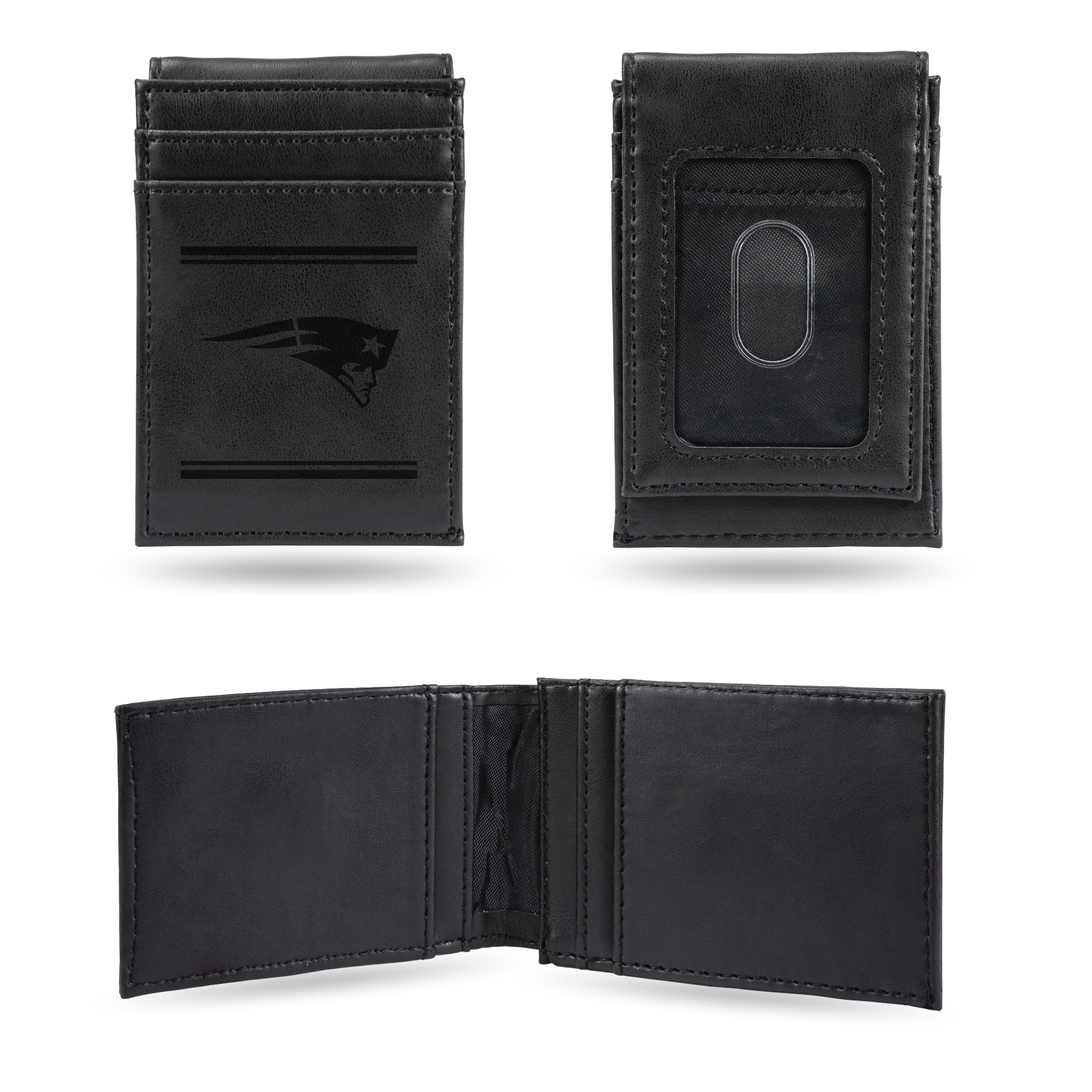 Rico Industries NFL Football New England Patriots Black Game Day Laser Engraved Front Pocket Wallet