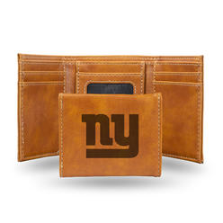Rico Inc Rico LETRI1401BR NFL New York Giants Brown Faux Leather Laser Engraved Trifold Wallet with Black Logo
