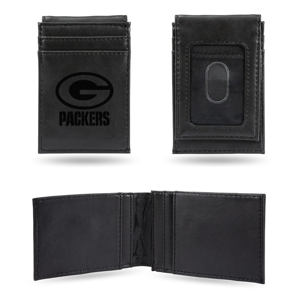 Rico Industries NFL Football Green Bay Packers Black Laser Engraved Front Pocket Wallet