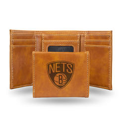Rico Inc Rico LETRI67001BR NBA Brooklyn Nets Laser Engraved Brown Trifold Wallet