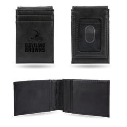 Rico Industries NFL Football Cleveland Browns Black Laser Engraved Front Pocket Wallet