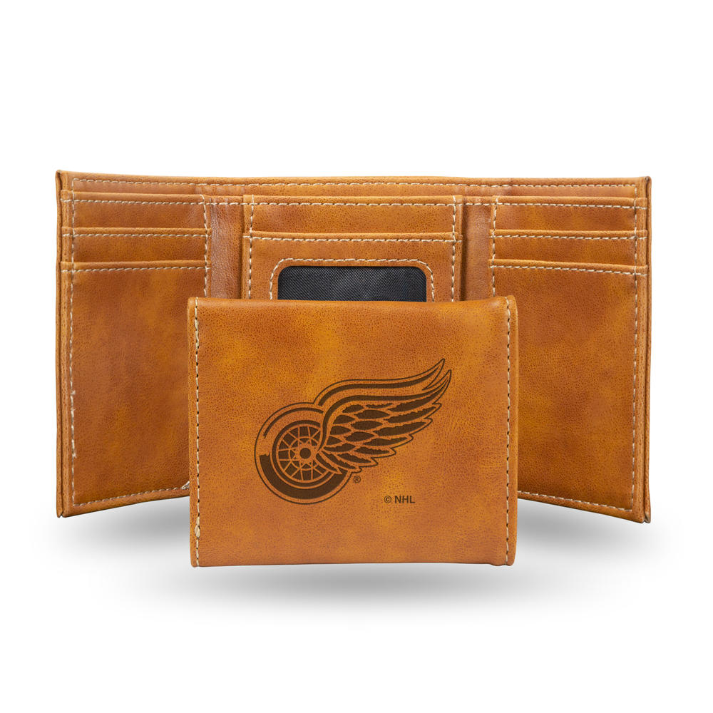 Rico Industries NHL Hockey Detroit Red Wings Brown Laser Engraved Trifold