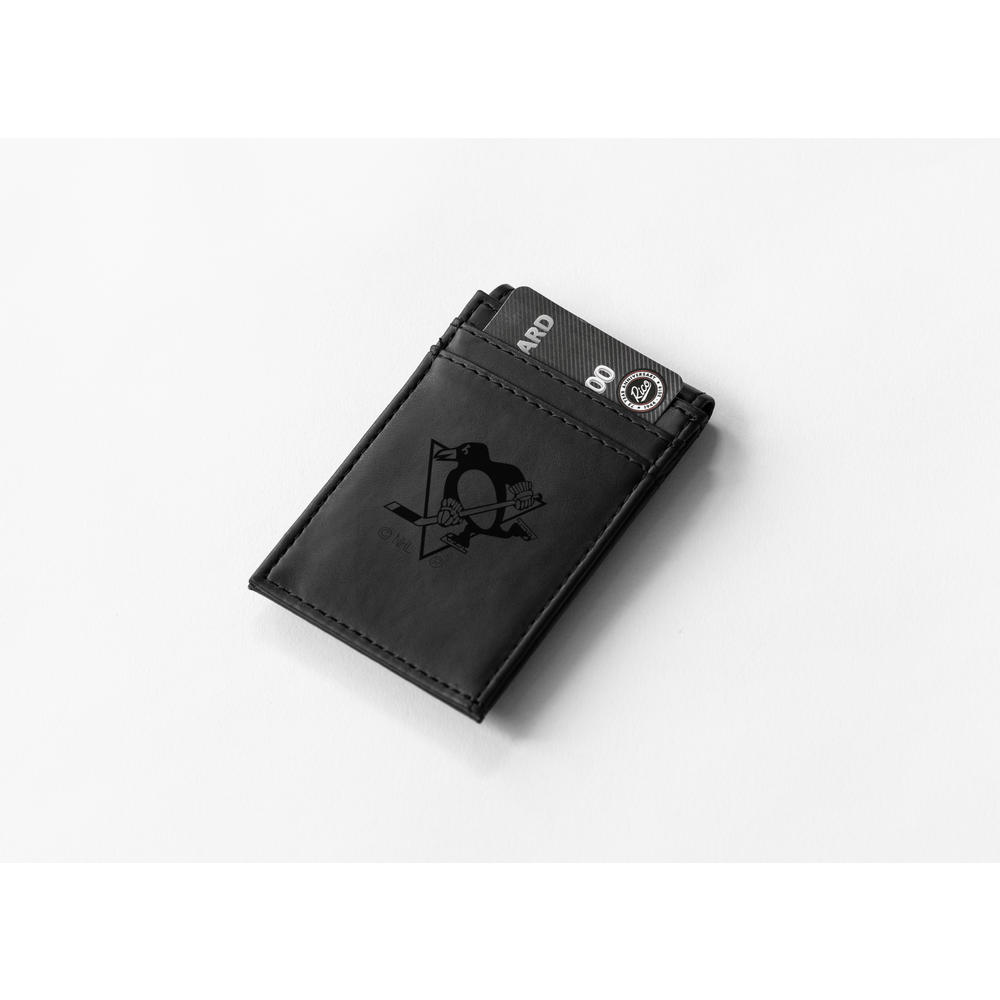 Rico Industries NHL Hockey Pittsburgh Penguins Black Laser Engraved Front Pocket Wallet