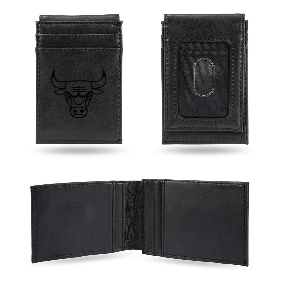 Rico Industries NBA Basketball Chicago Bulls Black Laser Engraved Front Pocket Wallet