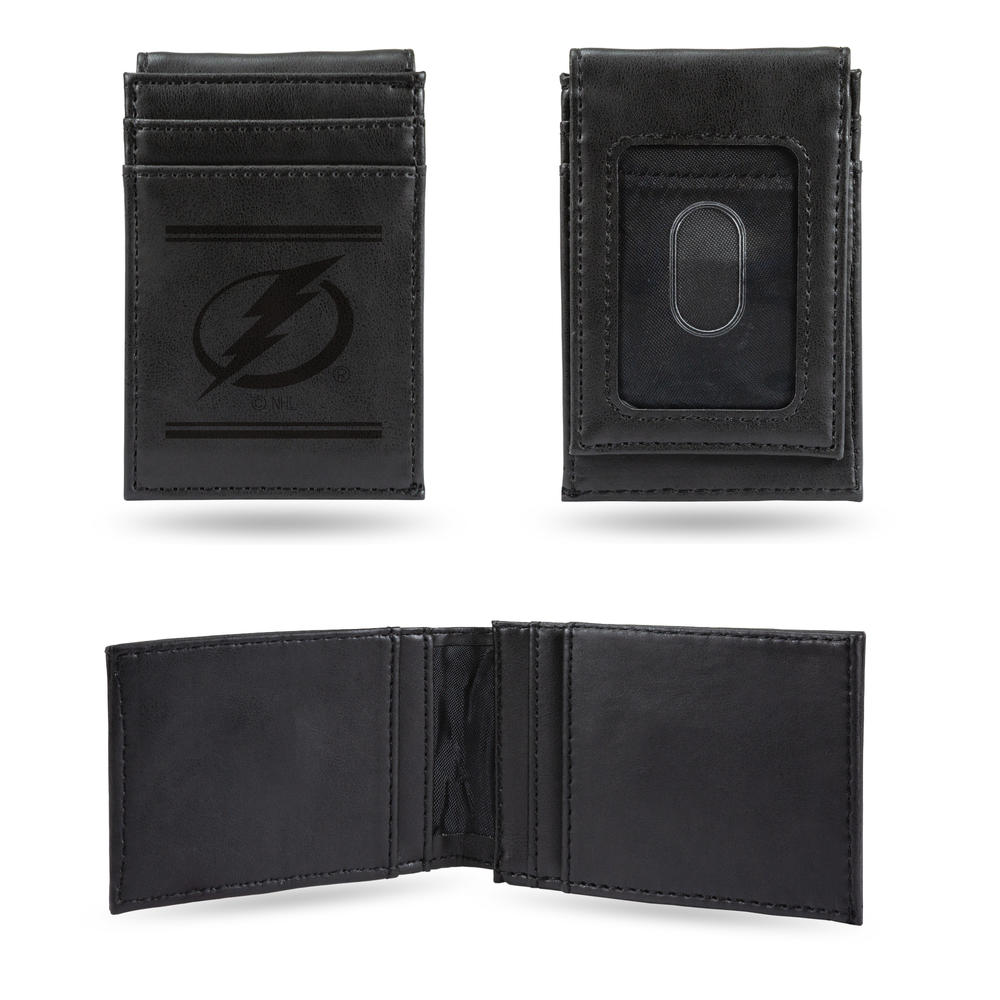 Rico Industries NHL Hockey Tampa Bay Lightning Black Game Day Laser Engraved Front Pocket Wallet
