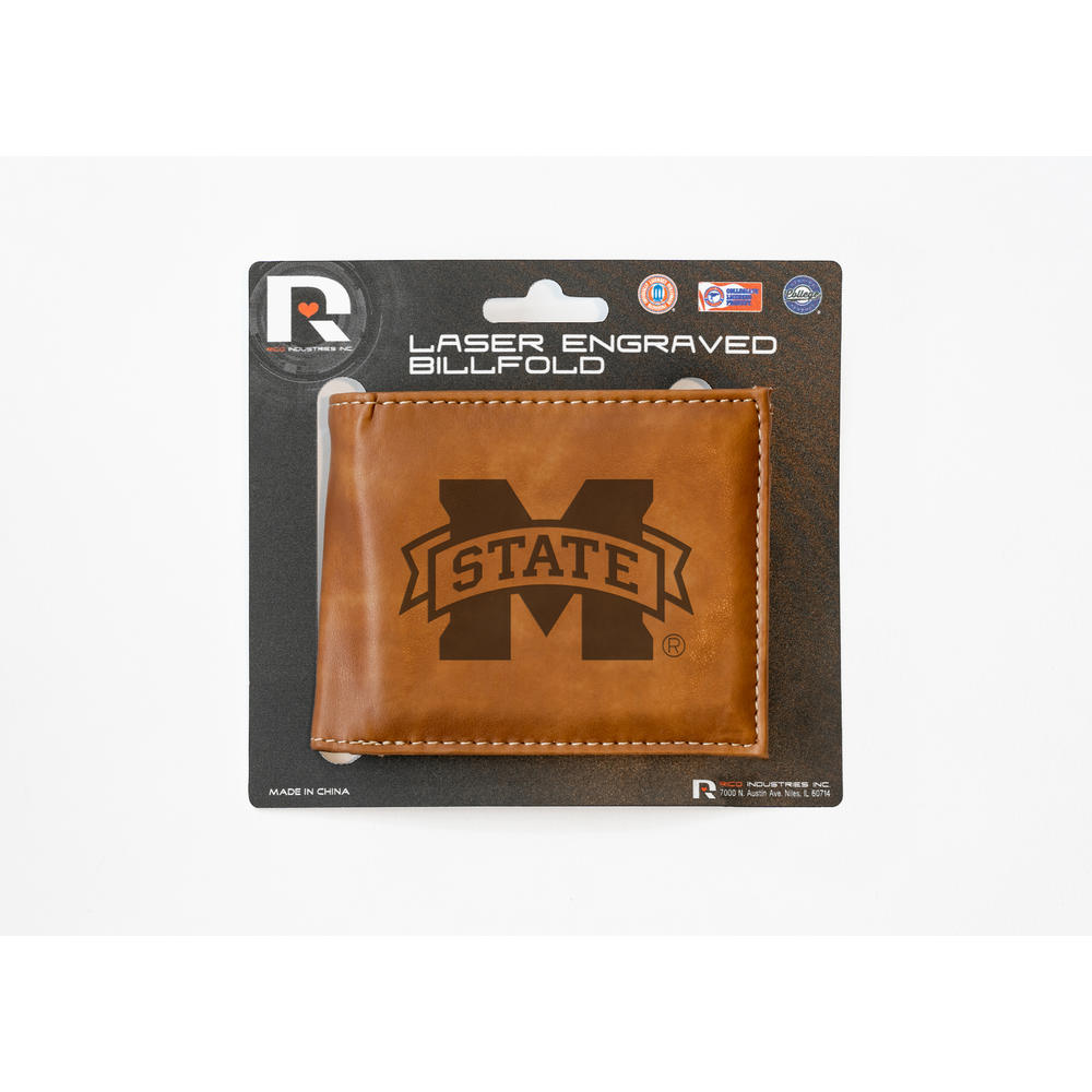 Rico Industries NCAA  Mississippi State Bulldogs Brown Laser Engraved Billfold Wallet