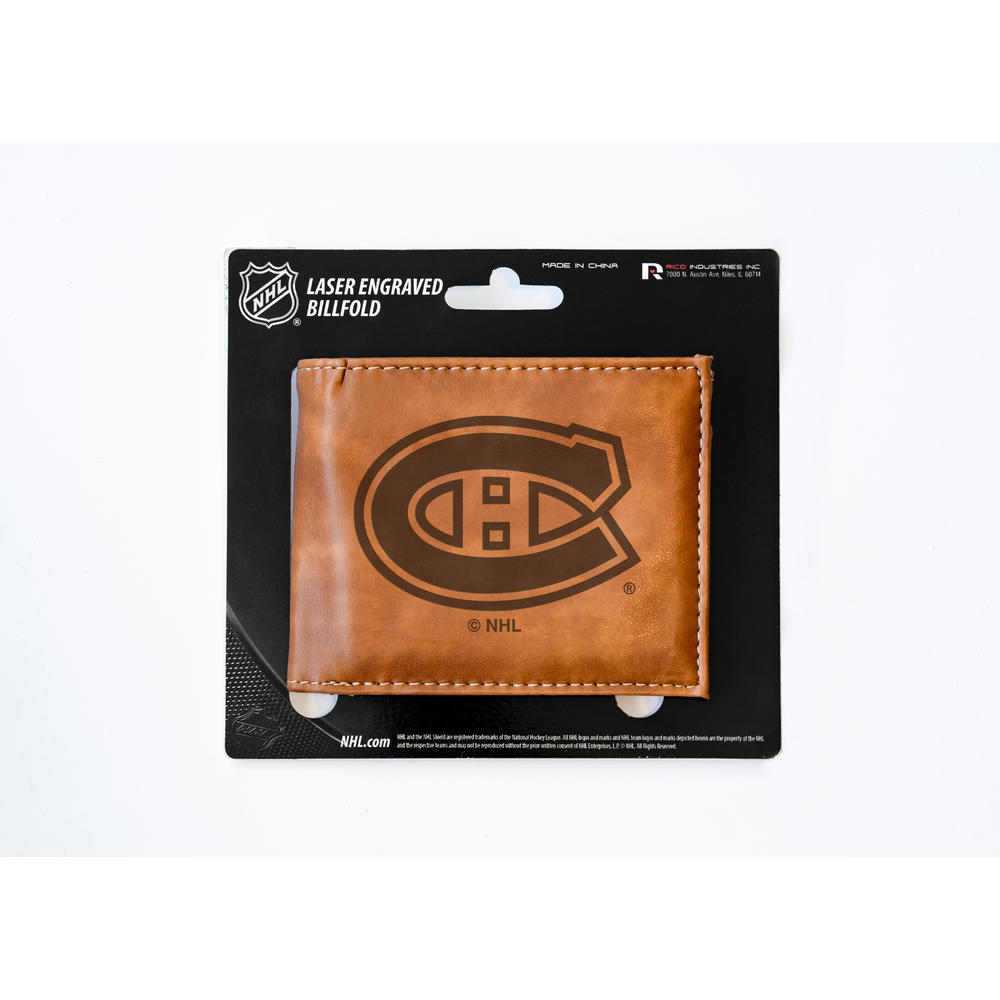 Rico Industries NHL Hockey Montreal Canadiens Brown Laser Engraved Billfold Wallet