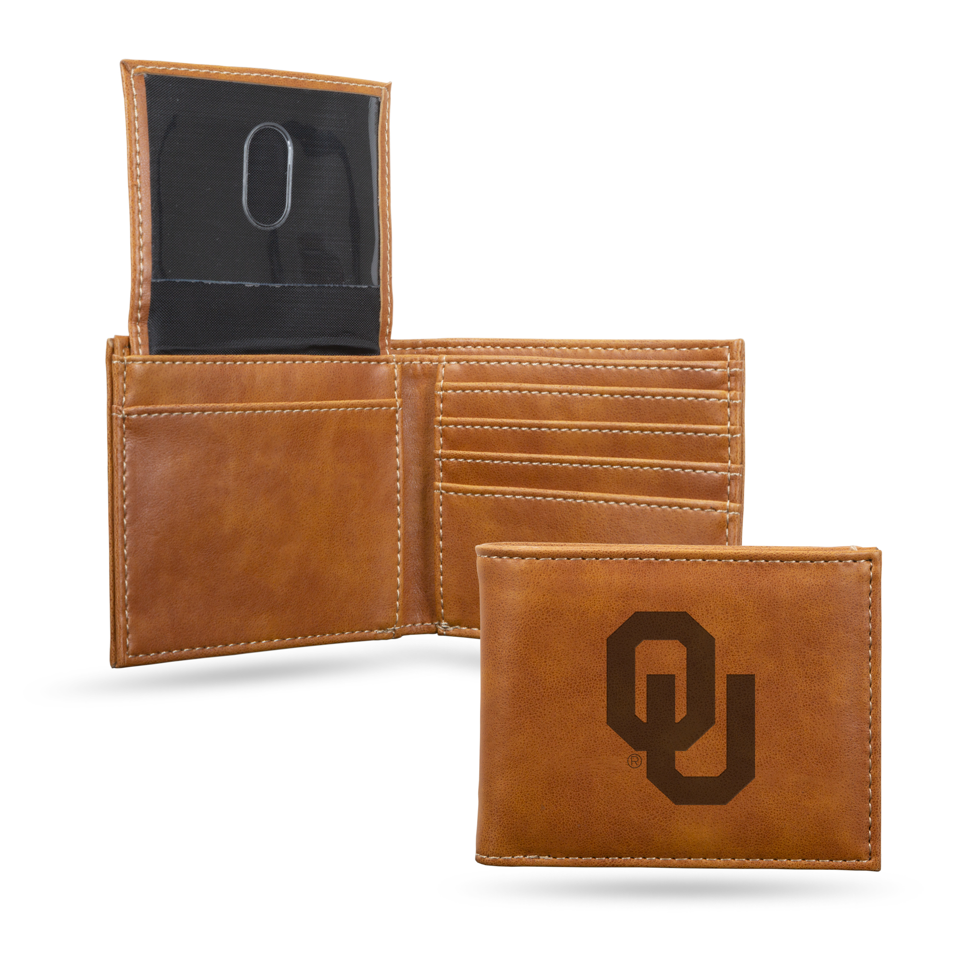 Rico Industries NCAA  Oklahoma Sooners Brown Laser Engraved Billfold Wallet