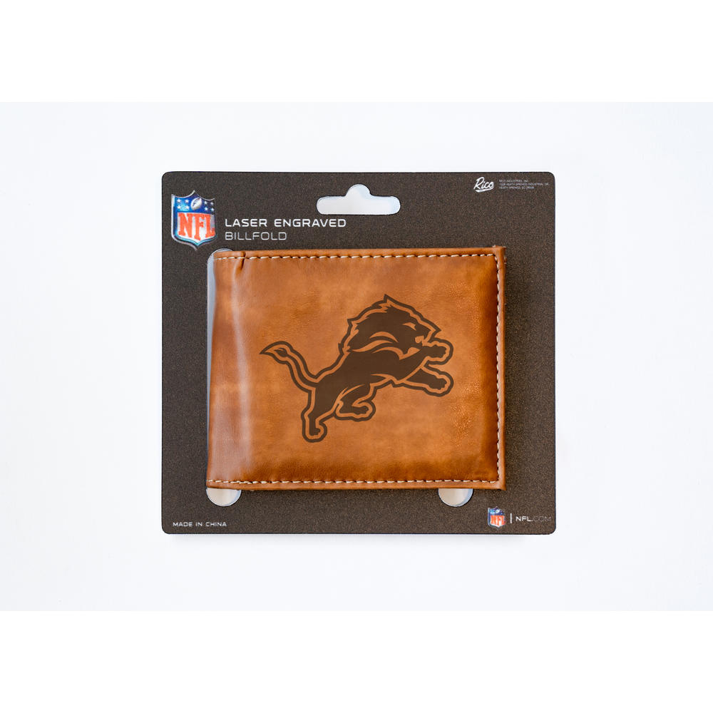 Rico Industries NFL Football Detroit Lions Brown Laser Engraved Billfold Wallet